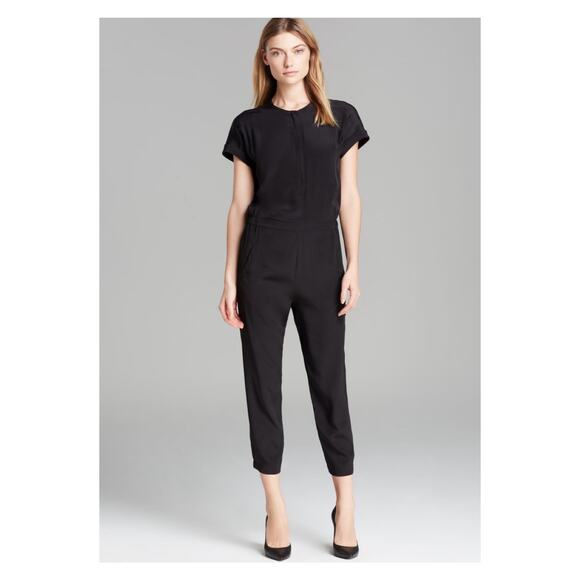 Vince Black Silk Short Sleeve Cropped Jumpsuit Sz.12 - Picture 2 of 16